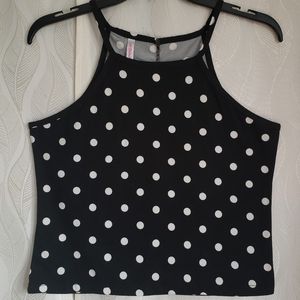 Black And White Polka Dot Halter Crop Top